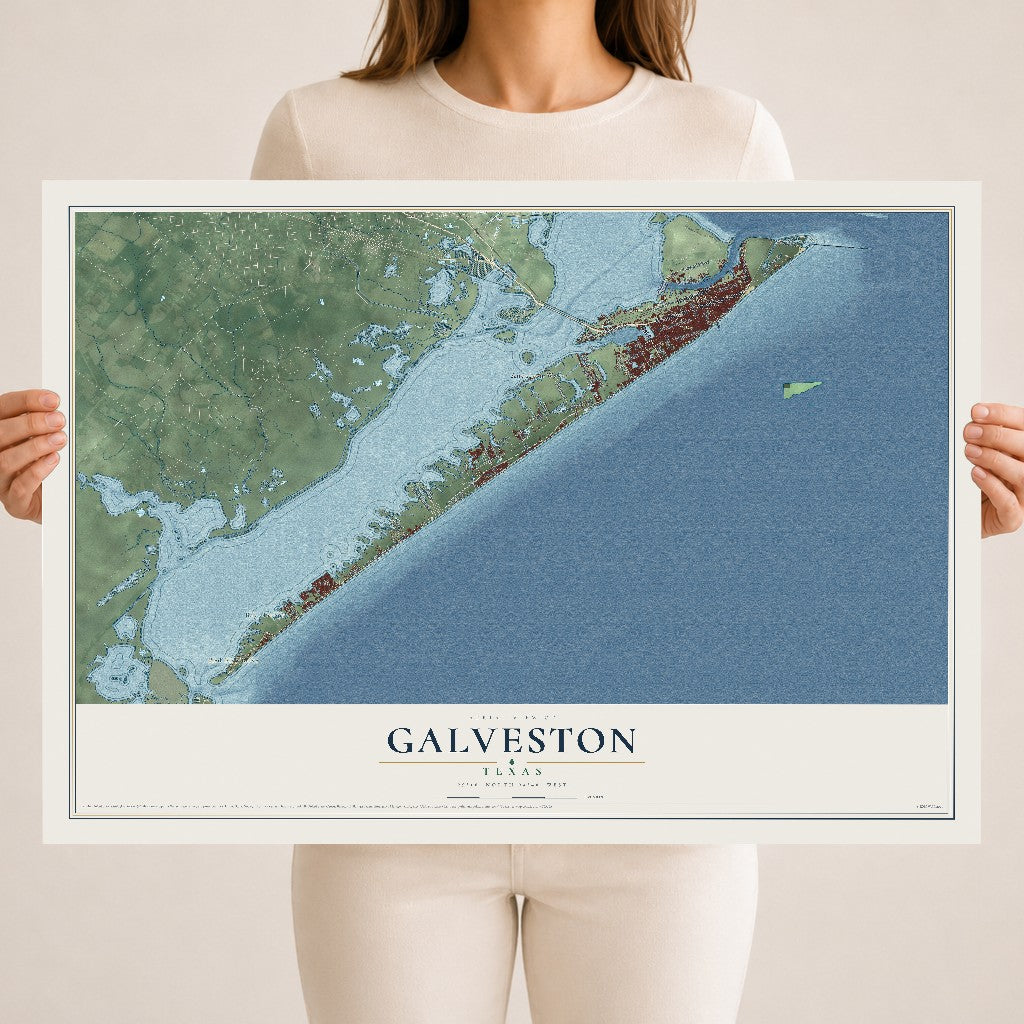 Map of Galveston, Texas, 18 x 24 inch unframed archival matte print