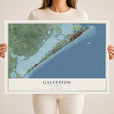 Map of Galveston, Texas, 18 x 24 inch unframed archival matte print