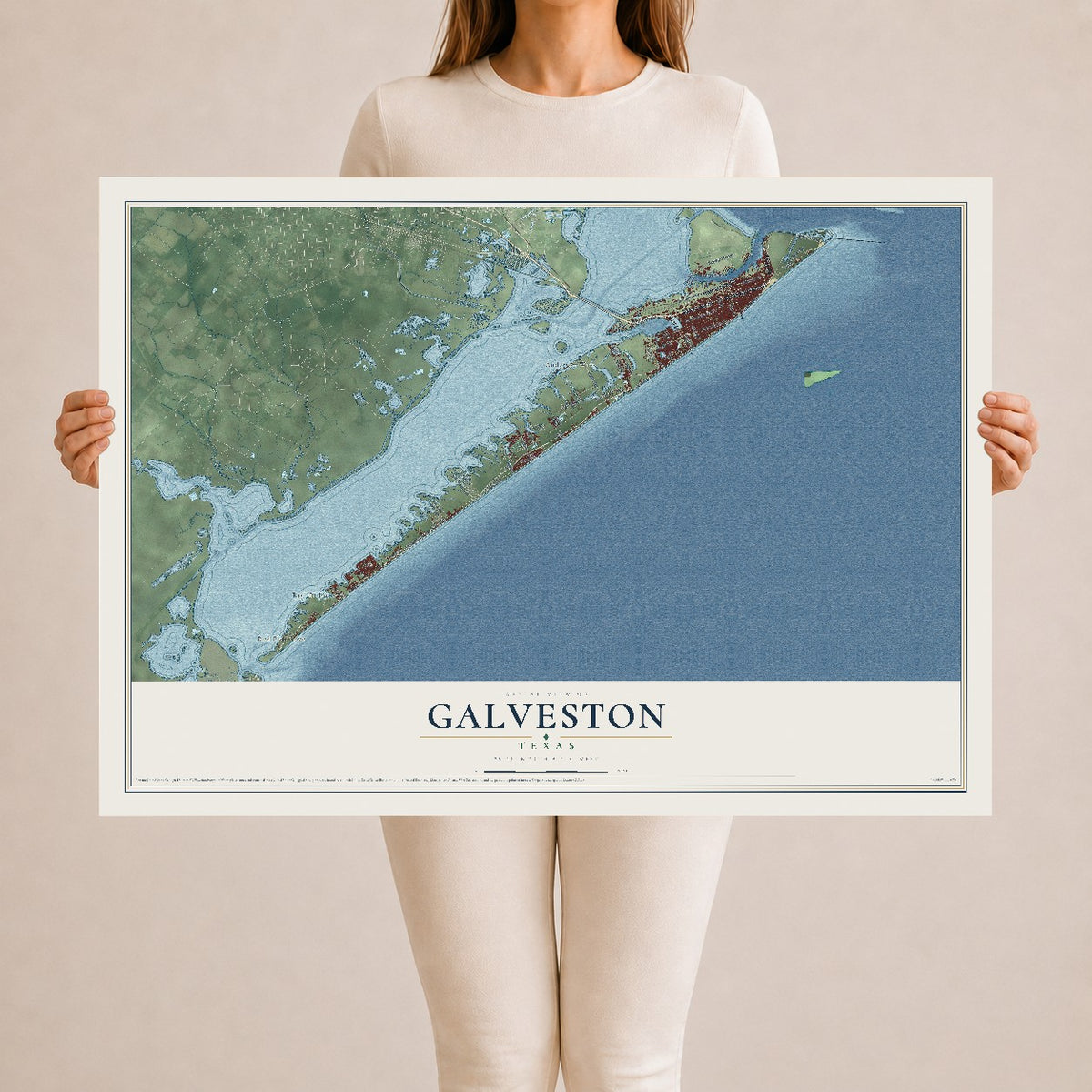 Map of Galveston, Texas, 24 x 36 inch unframed archival matte print