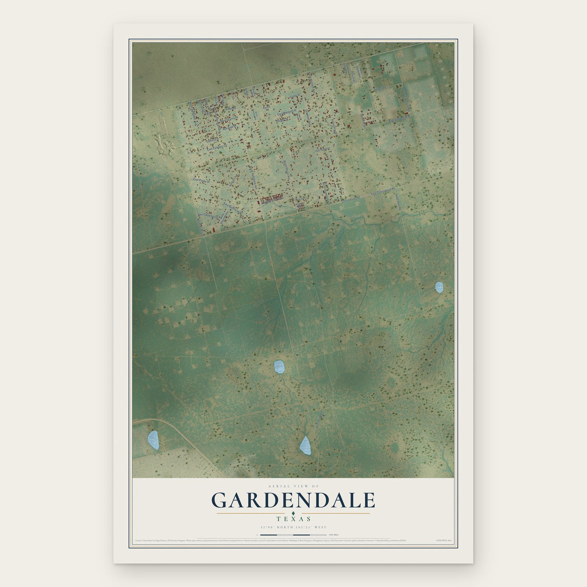 Gardendale, Texas map print, the full design