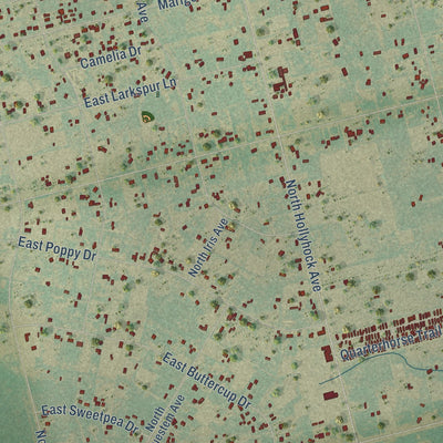 Close-up of the map of Gardendale, Texas print showing street and building detail