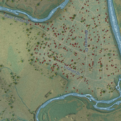 Close-up of the map of Garfield, Texas print showing street and building detail