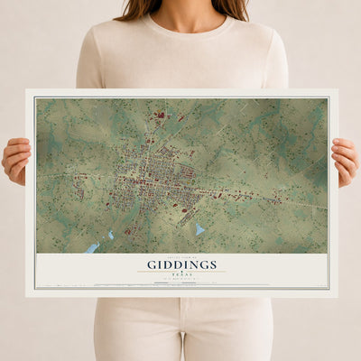 Map of Giddings, Texas, 12 x 18 inch unframed archival matte print