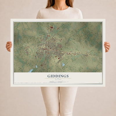 Map of Giddings, Texas, 24 x 36 inch unframed archival matte print