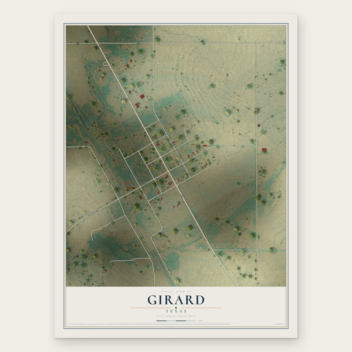 Girard, Texas map print, the full design