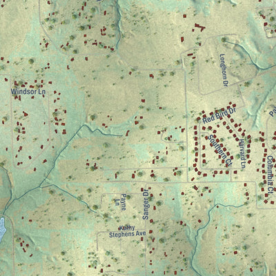 Close-up of the map of Goshen, Texas print showing street and building detail