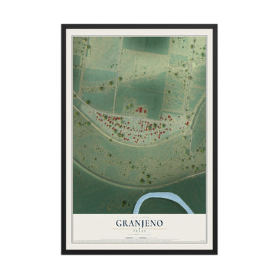 Map of Granjeno, Texas, 12 x 18 inch print in a black wood frame