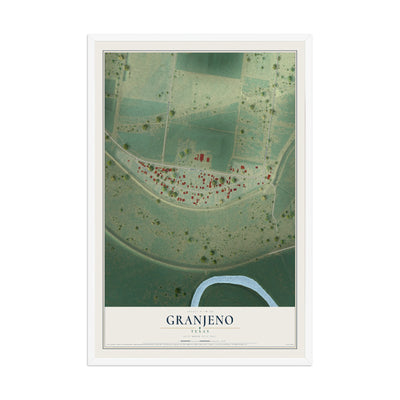 Map of Granjeno, Texas, 12 x 18 inch print in a white wood frame
