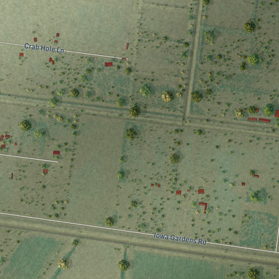 Close-up of the map of Green Valley Farms, Texas print showing street and building detail