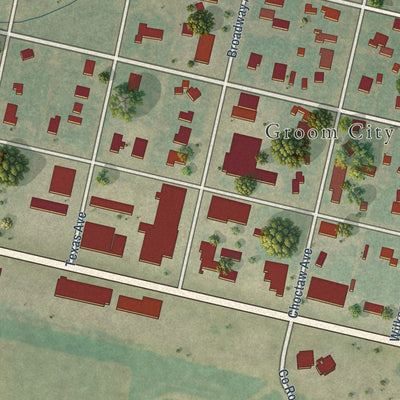 Second close-up of the map of Groom, Texas print showing more streets and buildings