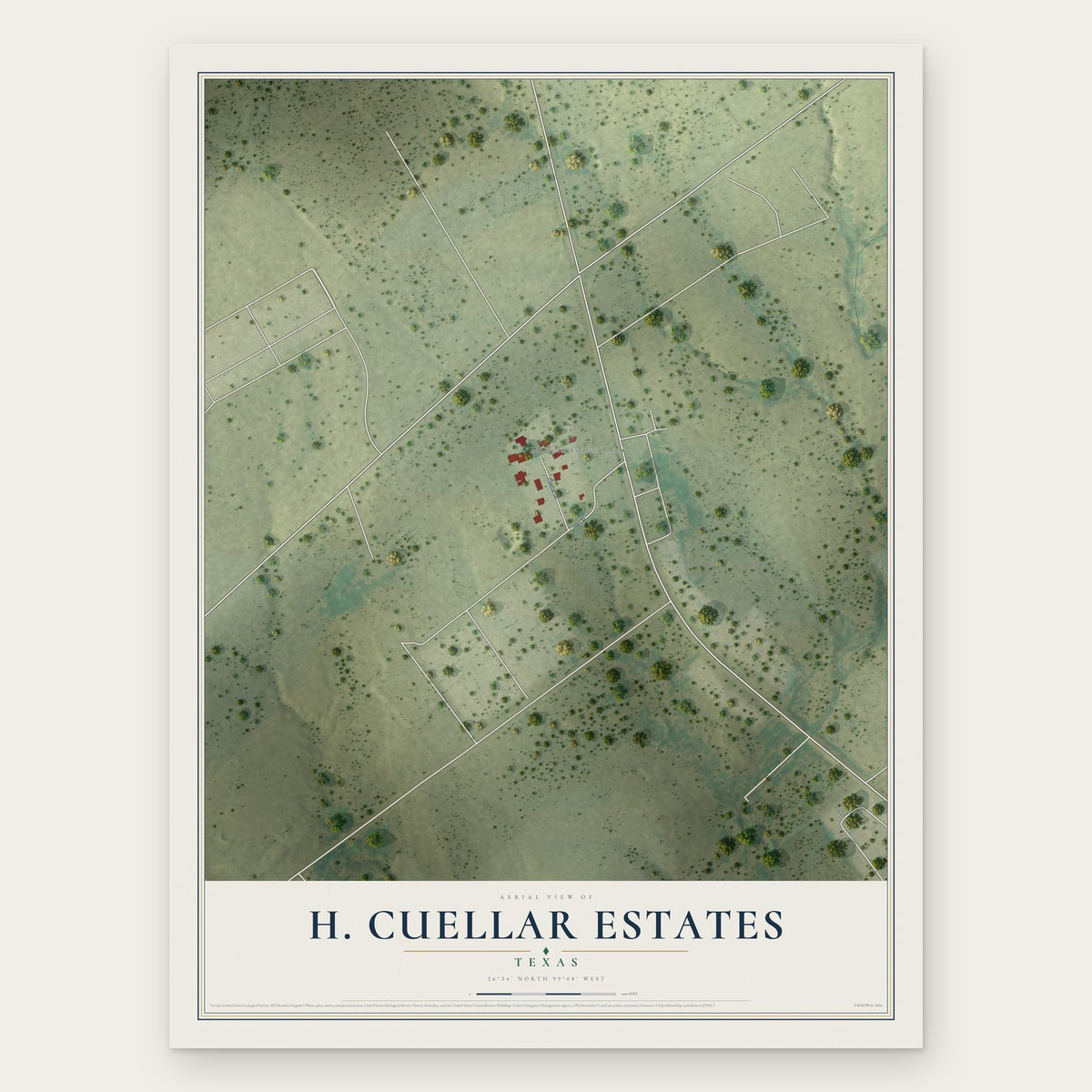 H. Cuellar Estates, Texas map print, the full design