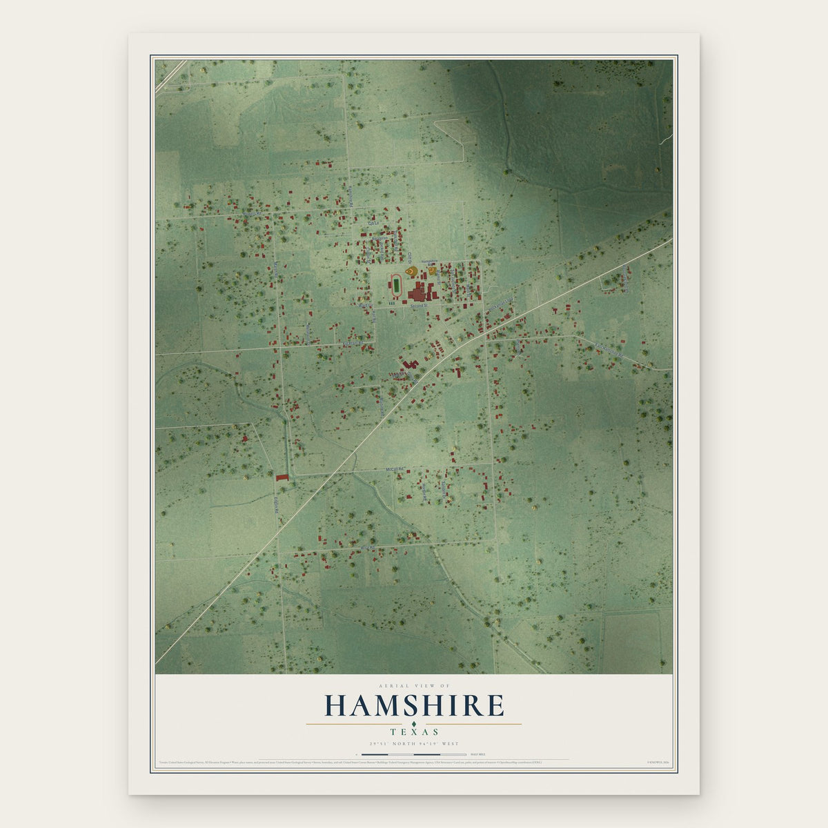Hamshire, Texas map print, the full design