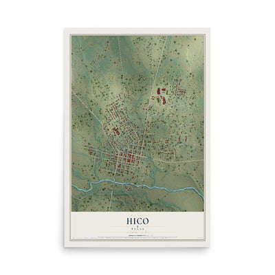 Map of Hico, Texas, 12 x 18 inch unframed archival matte print