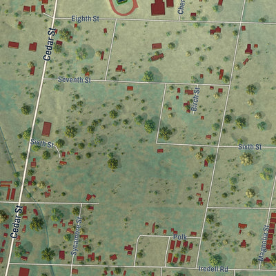 Second close-up of the map of Hico, Texas print showing more streets and buildings