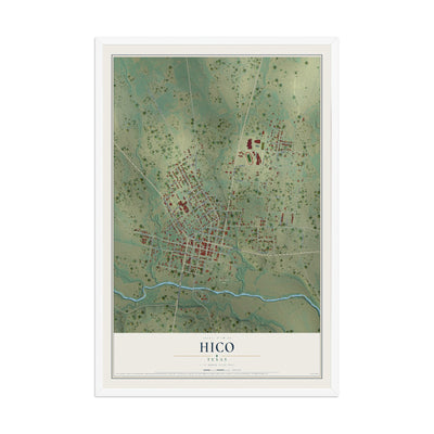 Map of Hico, Texas, 12 x 18 inch print in a white wood frame