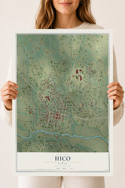 Map of Hico, Texas, 18 x 24 inch unframed archival matte print