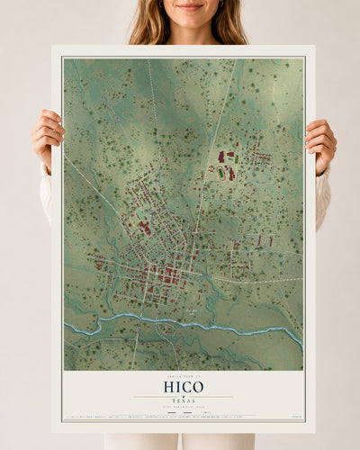 Map of Hico, Texas, 24 x 36 inch unframed archival matte print