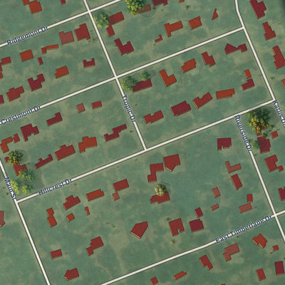 Close-up of the map of Hillcrest Village, Texas print showing street and building detail