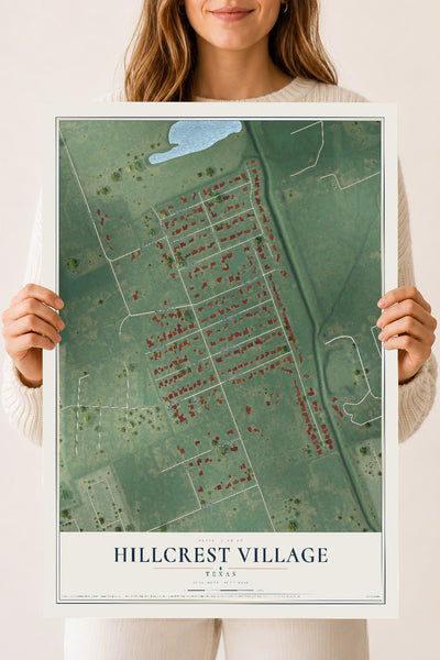Map of Hillcrest Village, Texas, 18 x 24 inch unframed archival matte print