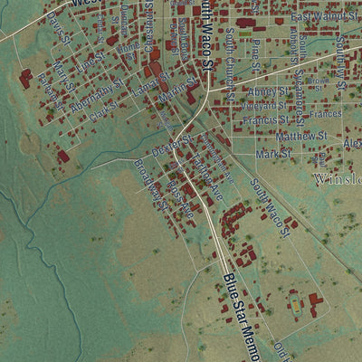 Second close-up of the map of Hillsboro, Texas print showing more streets and buildings