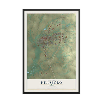 Map of Hillsboro, Texas, 12 x 18 inch print in a black wood frame
