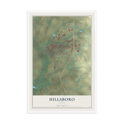 Map of Hillsboro, Texas, 12 x 18 inch print in a white wood frame