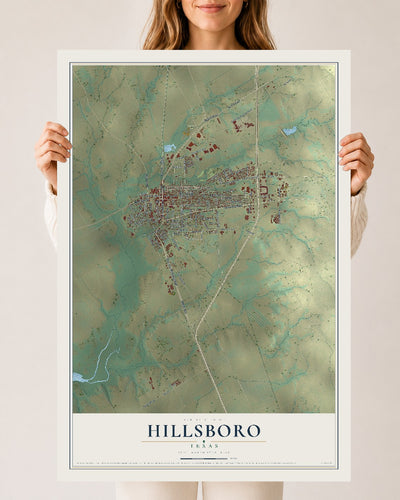 Map of Hillsboro, Texas, 24 x 36 inch unframed archival matte print