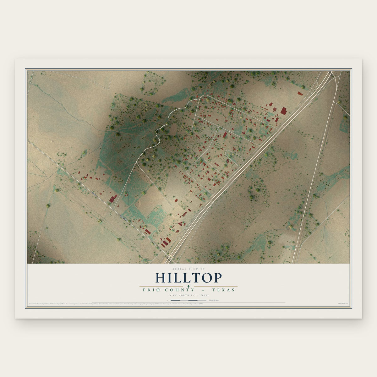 Hilltop, Frio County, Texas map print, the full design