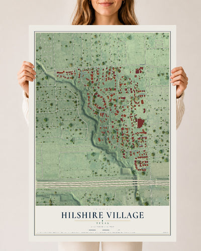 Map of Hilshire Village, Texas, 24 x 36 inch unframed archival matte print