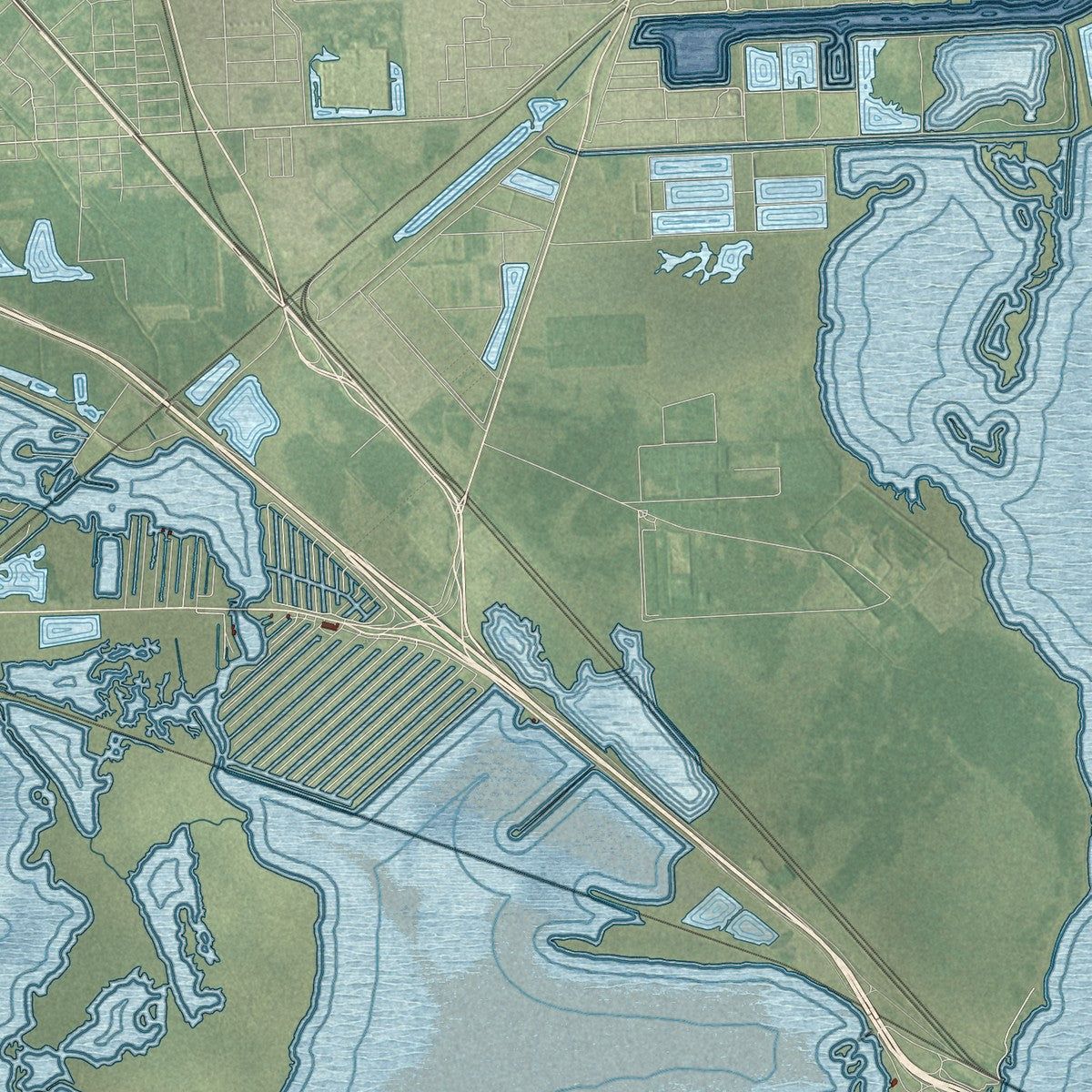 Close-up of the map of Hitchcock, Texas print showing street and building detail