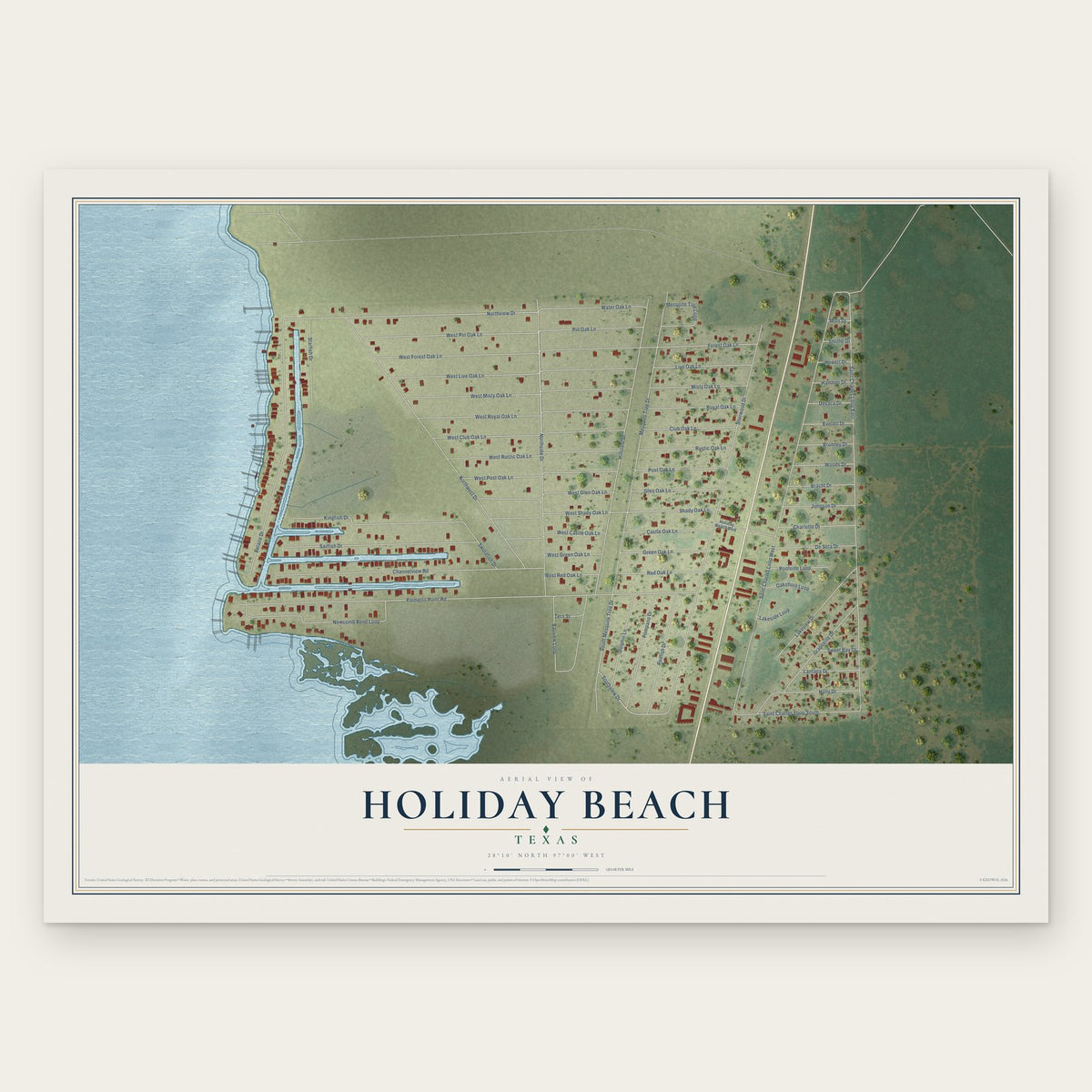 Holiday Beach, Texas map print, the full design