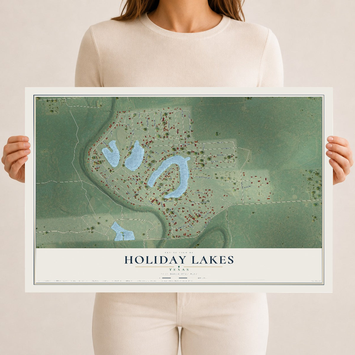 Map of Holiday Lakes, Texas, 12 x 18 inch unframed archival matte print