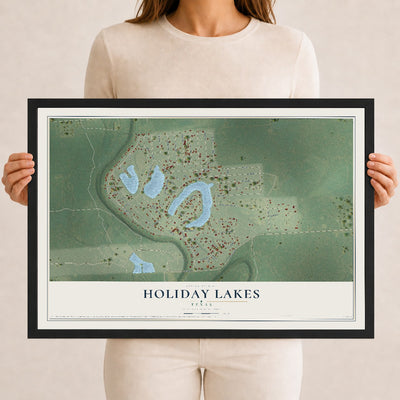 Map of Holiday Lakes, Texas, 12 x 18 inch print in a black wood frame
