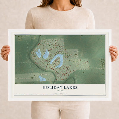 Map of Holiday Lakes, Texas, 12 x 18 inch print in a white wood frame