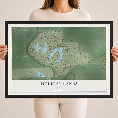 Map of Holiday Lakes, Texas, 18 x 24 inch print in a black wood frame