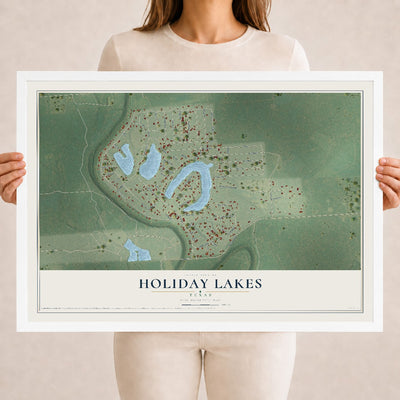 Map of Holiday Lakes, Texas, 18 x 24 inch print in a white wood frame
