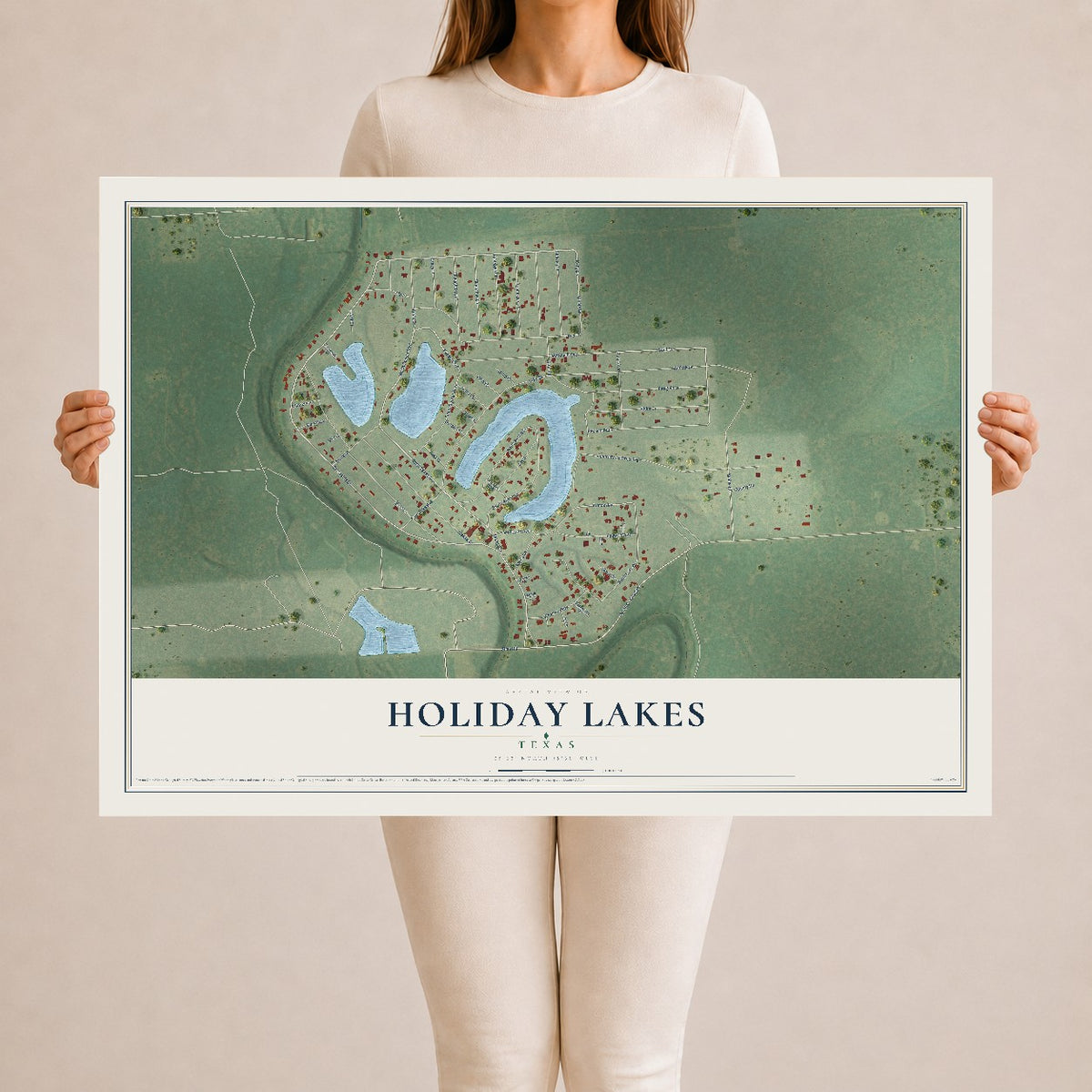Map of Holiday Lakes, Texas, 24 x 36 inch unframed archival matte print