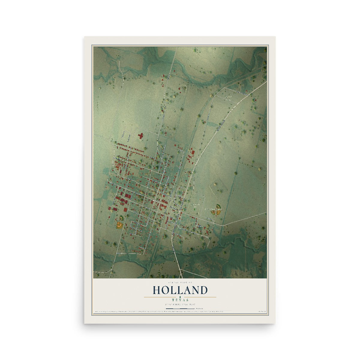 Map of Holland, Texas, 12 x 18 inch unframed archival matte print