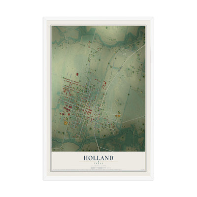 Map of Holland, Texas, 12 x 18 inch print in a white wood frame