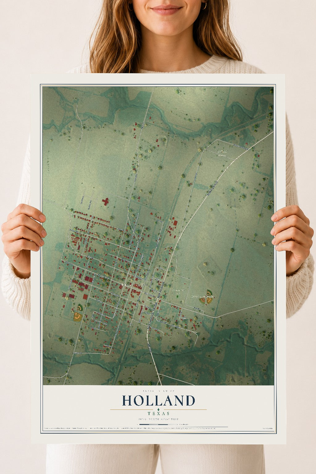 Map of Holland, Texas, 18 x 24 inch unframed archival matte print