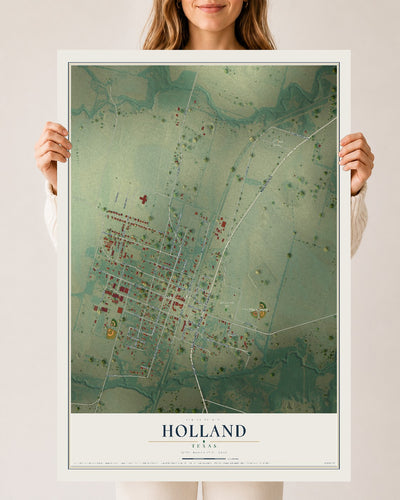 Map of Holland, Texas, 24 x 36 inch unframed archival matte print