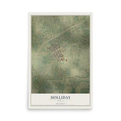 Map of Holliday, Texas, 12 x 18 inch unframed archival matte print