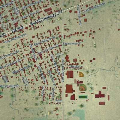 Close-up of the map of Holliday, Texas print showing street and building detail