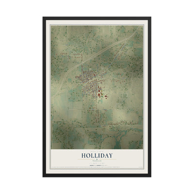 Map of Holliday, Texas, 12 x 18 inch print in a black wood frame