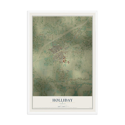 Map of Holliday, Texas, 12 x 18 inch print in a white wood frame