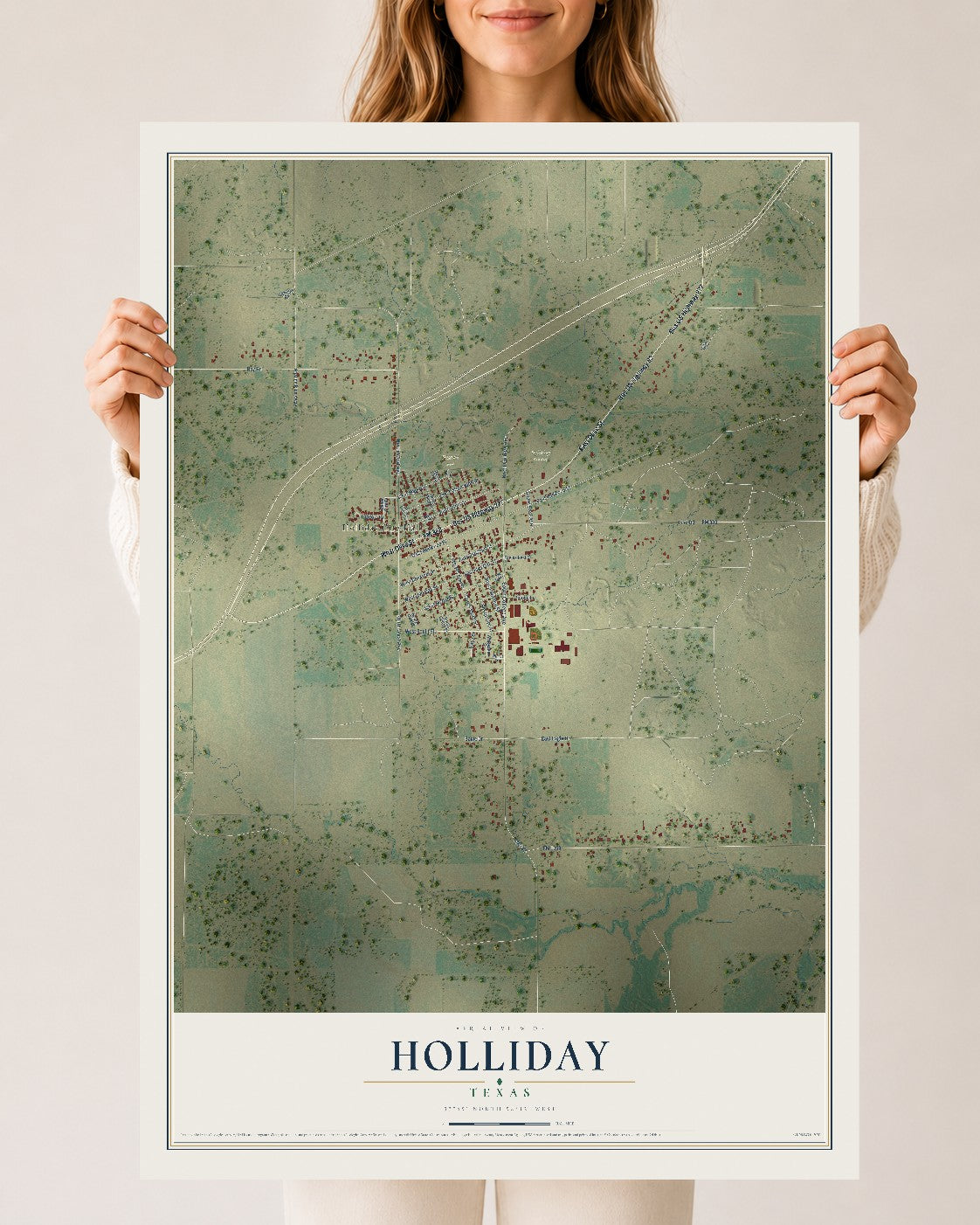 Map of Holliday, Texas, 24 x 36 inch unframed archival matte print