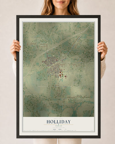 Map of Holliday, Texas, 24 x 36 inch print in a black wood frame