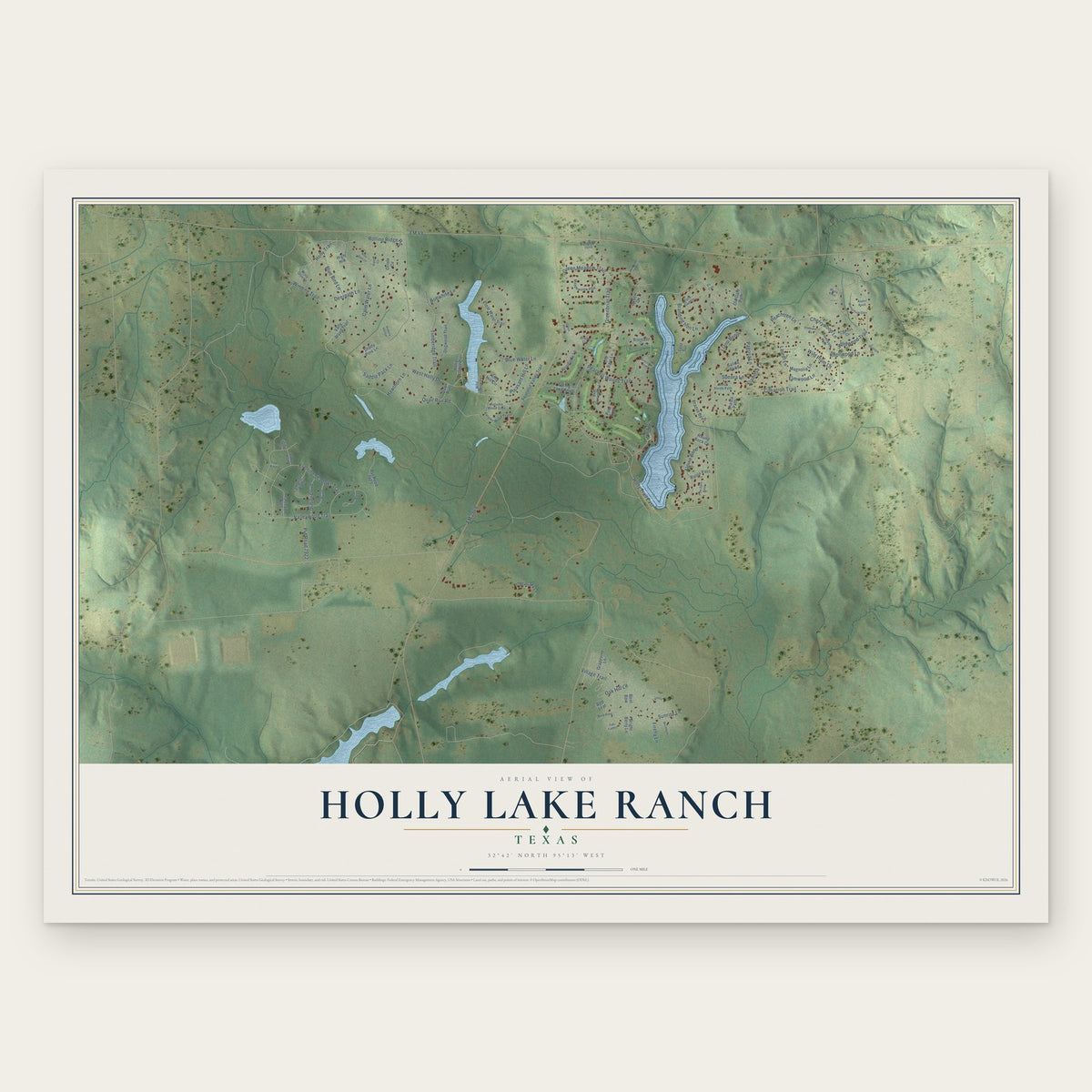 Holly Lake Ranch, Texas map print, the full design