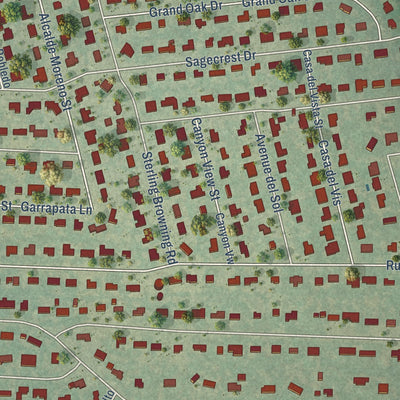 Close-up of the map of Hollywood Park, Texas print showing street and building detail