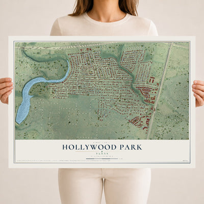 Map of Hollywood Park, Texas, 18 x 24 inch unframed archival matte print